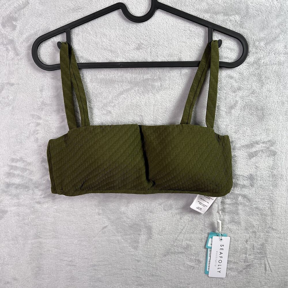 Sea Folly Australia Bikini Top Size 12 Avocado Green Square Neck‎ Cupped NWT